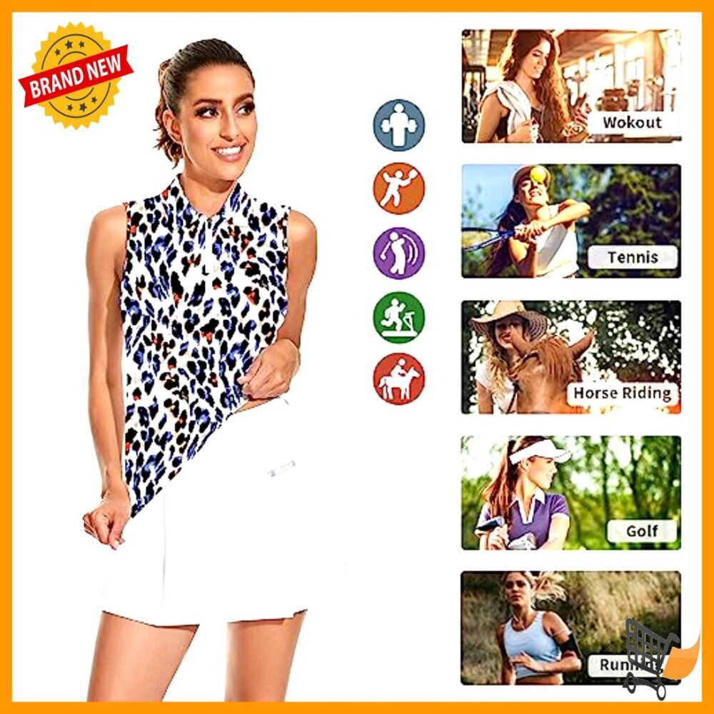 Sleeveless Golf Polo Quick Dry Moisture Wicking Athletic Top Floral Print - Picture 5 of 7